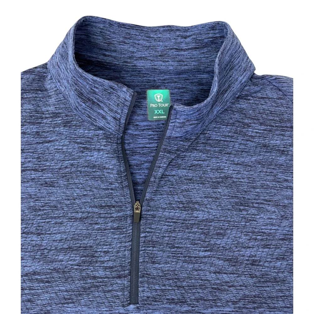 Pro Tour Men's Quarter Zip Pullover Golf Performance Shirt XXL Blue Space Dye